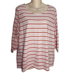 Croft and Barrow Layered Top Plus Size 1X Striped Coral Half Sleeve Shirt